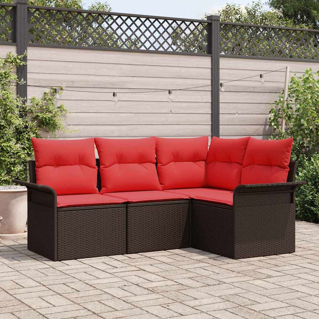 Tuin Sofa Set met opslag 4 pcs Bruin poly rattan is nu te koop bij PeponiXL, paradijselijk wonen!