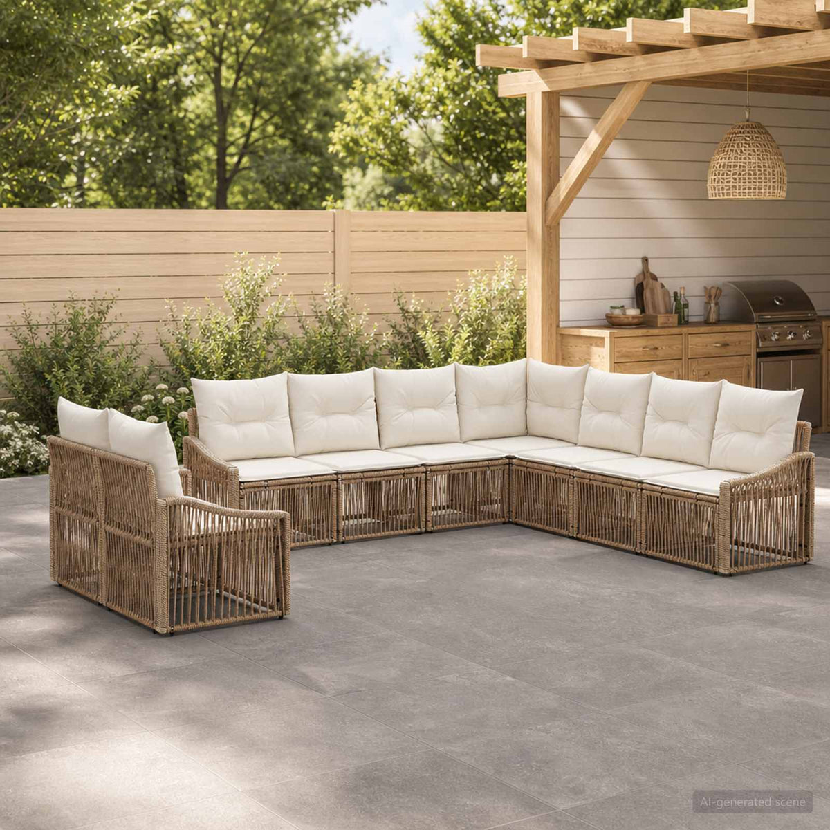 Tuinbankenset 9 pcs Beige poly rattan is nu te koop bij PeponiXL, paradijselijk wonen!