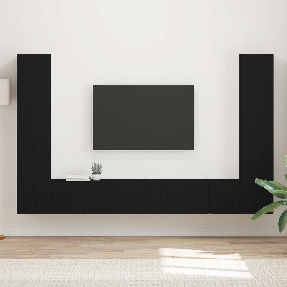 Tv-meubelset 8 pcs Zwart Bewerkt hout is nu te koop bij PeponiXL, paradijselijk wonen!