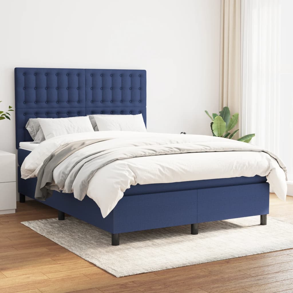 Boxspring met matras stof blauw 140x190 cm is nu te koop bij PeponiXL, paradijselijk wonen!