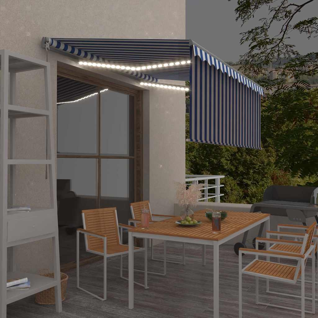 Luifel handmatig uittrekbaar rolgordijn LED 3,5x2,5 m blauw wit is nu te koop bij PeponiXL, paradijselijk wonen!