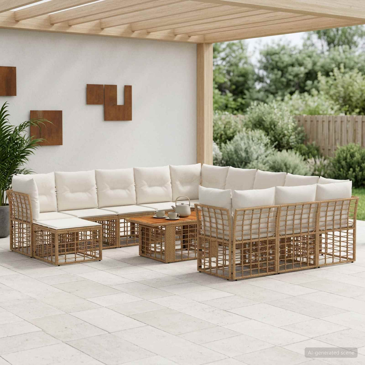 Tuinbankenset 13 st Natuurlijk en Crème Wit poly rattan is nu te koop bij PeponiXL, paradijselijk wonen!