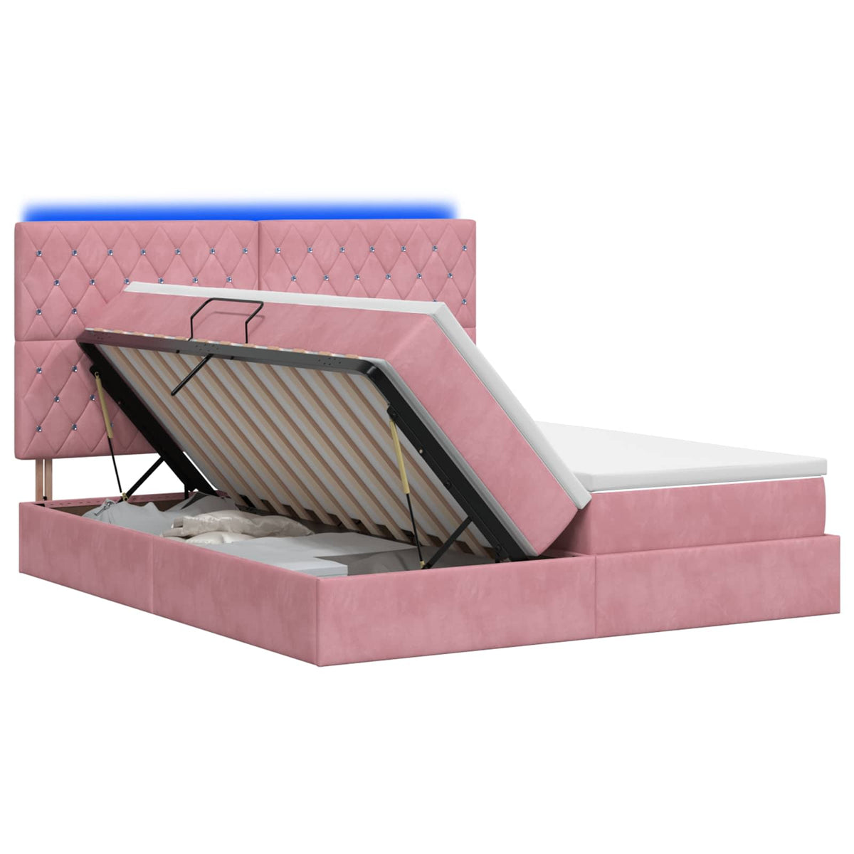 LED Opslagbed met Matras Roze 200 x 200 cm Fluweel is nu te koop bij PeponiXL, paradijselijk wonen!