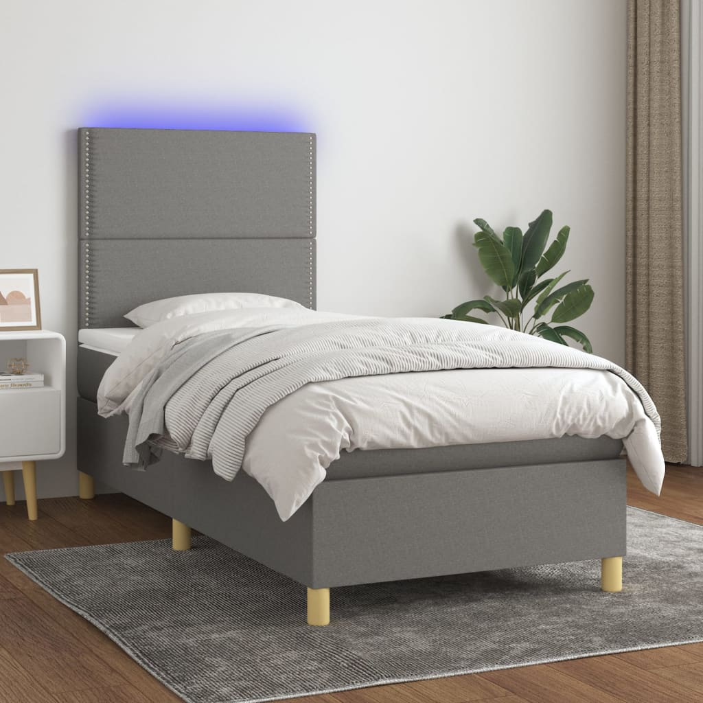 Boxspring met matras en LED stof donkergrijs 90x200 cm is nu te koop bij PeponiXL, paradijselijk wonen!