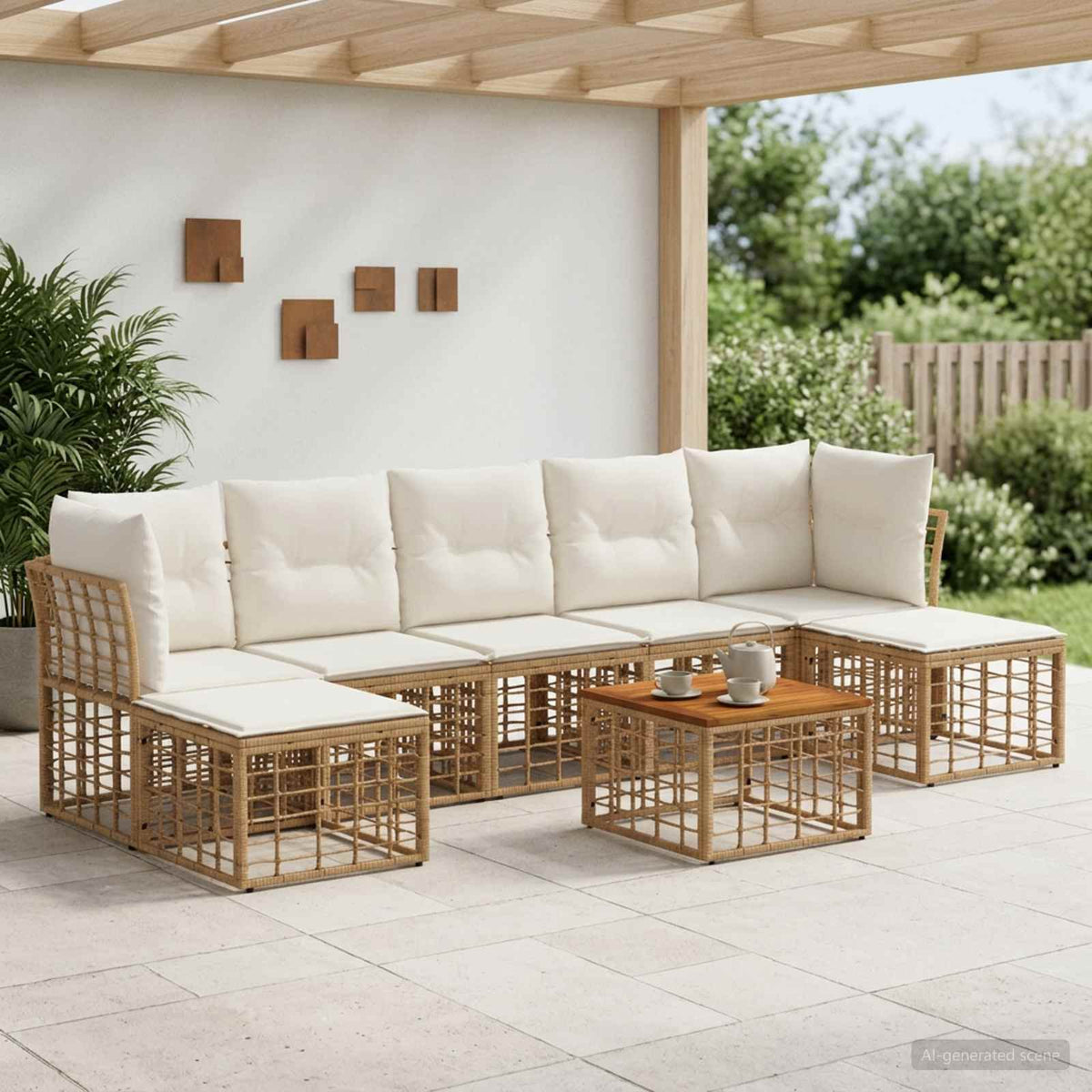 Buiten bankenset 8 pcs Natuurlijk en Crème Wit Polyester is nu te koop bij PeponiXL, paradijselijk wonen!