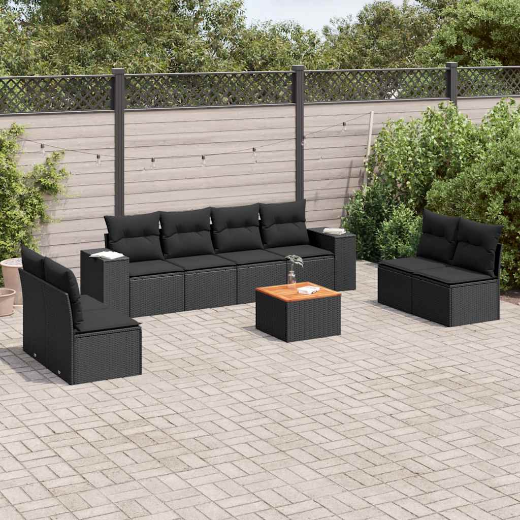 9-delige Loungeset met kussens poly rattan zwart is nu te koop bij PeponiXL, paradijselijk wonen!