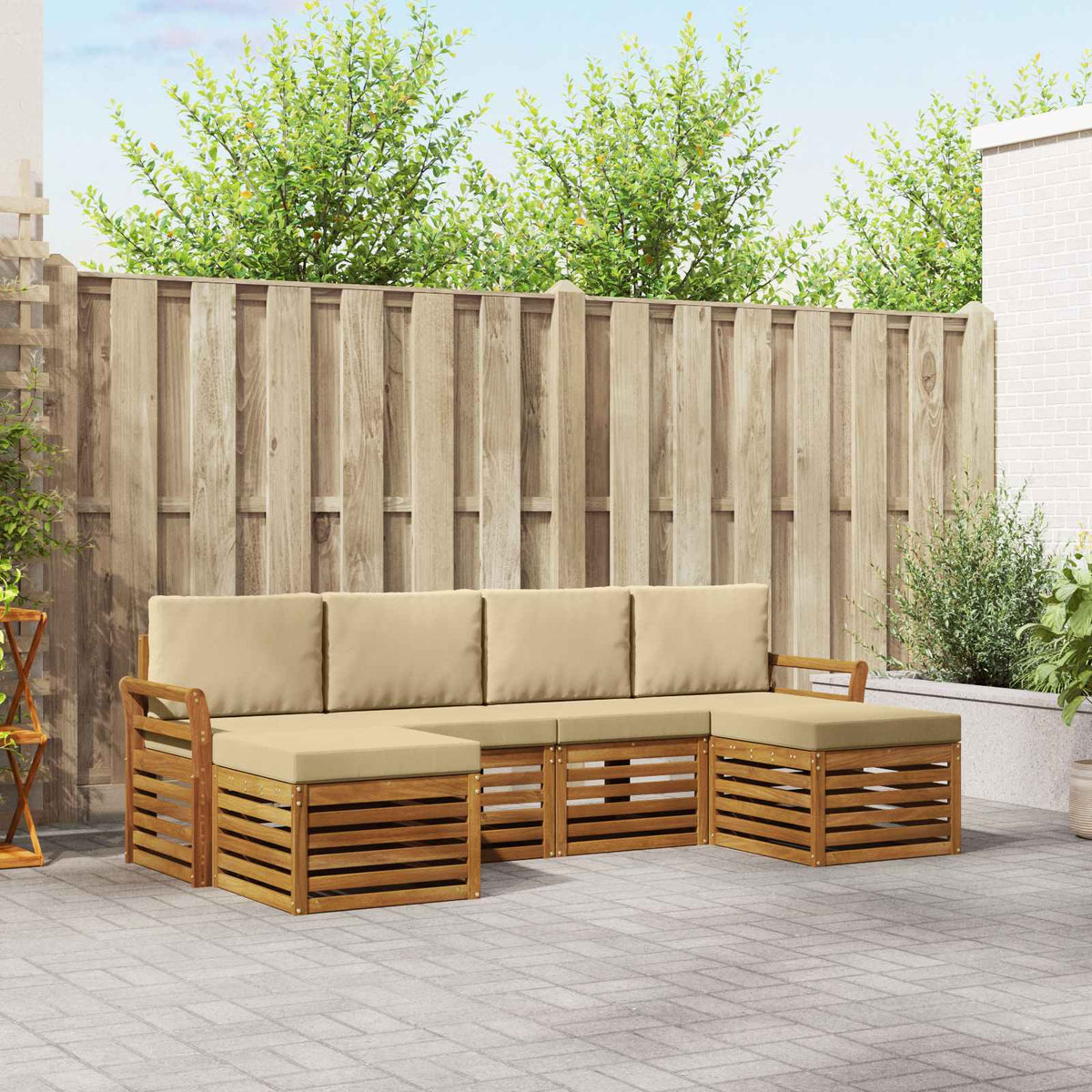 Sofa-Sets 6 pcs Natuurlijk en Beige Massief Acaciahout is nu te koop bij PeponiXL, paradijselijk wonen!