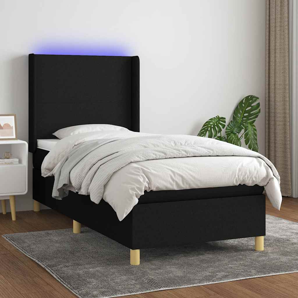 Boxspring met matras en LED stof zwart 100x200 cm is nu te koop bij PeponiXL, paradijselijk wonen!