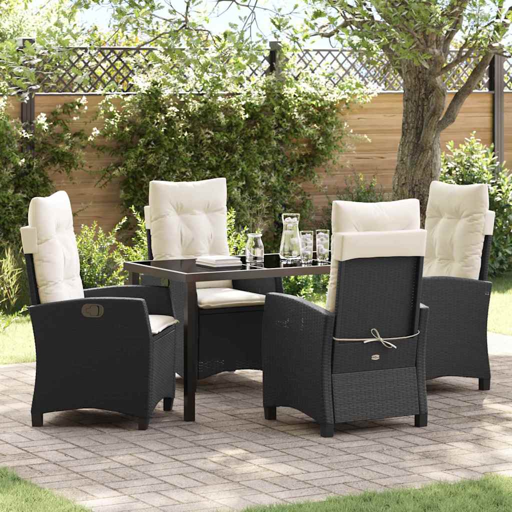 Tuin eettafelset met kussen 5 pcs Zwart poly rattan is nu te koop bij PeponiXL, paradijselijk wonen!
