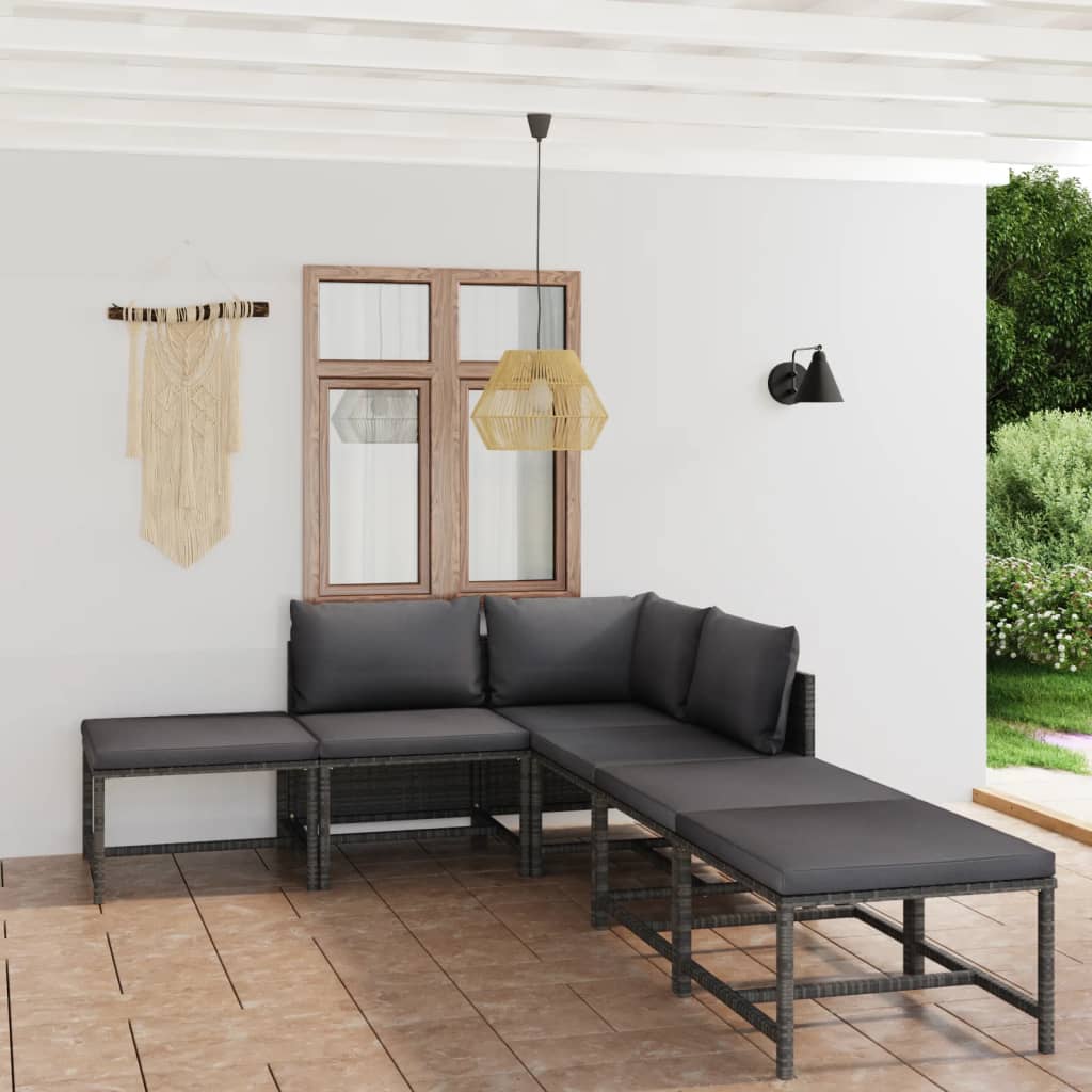 6-delige Loungeset met kussens poly rattan grijs is nu te koop bij PeponiXL, paradijselijk wonen!