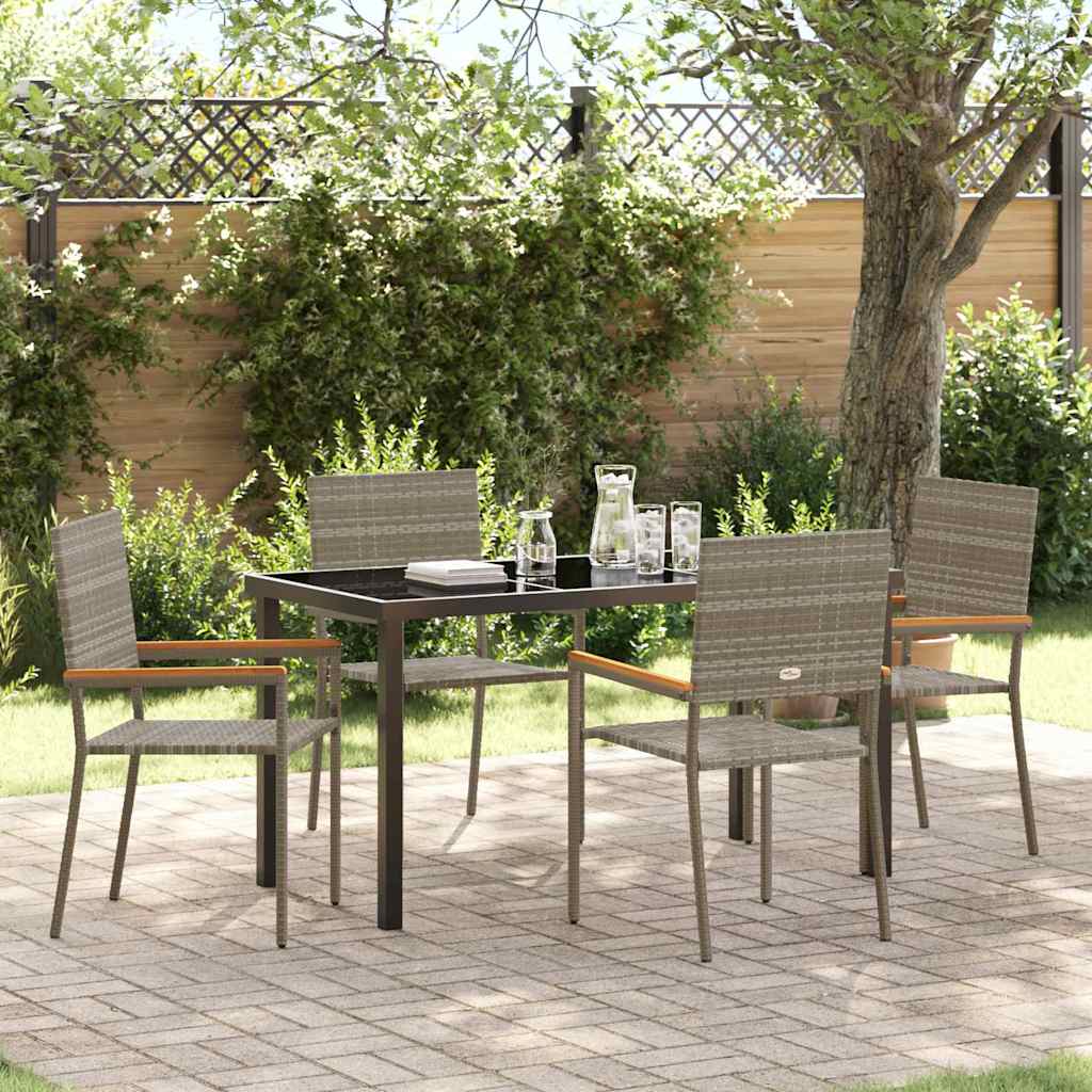 Tuin eettafelset met kussen 5 pcs Grijs poly rattan is nu te koop bij PeponiXL, paradijselijk wonen!