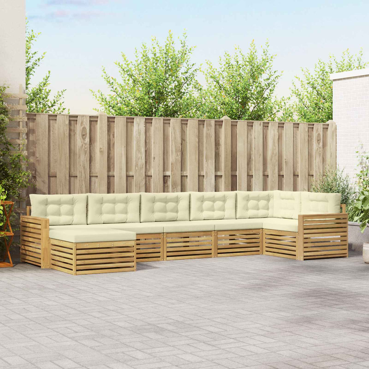 Buiten bankenset met kussen 7 pcs Wit en crèmekleurig is nu te koop bij PeponiXL, paradijselijk wonen!