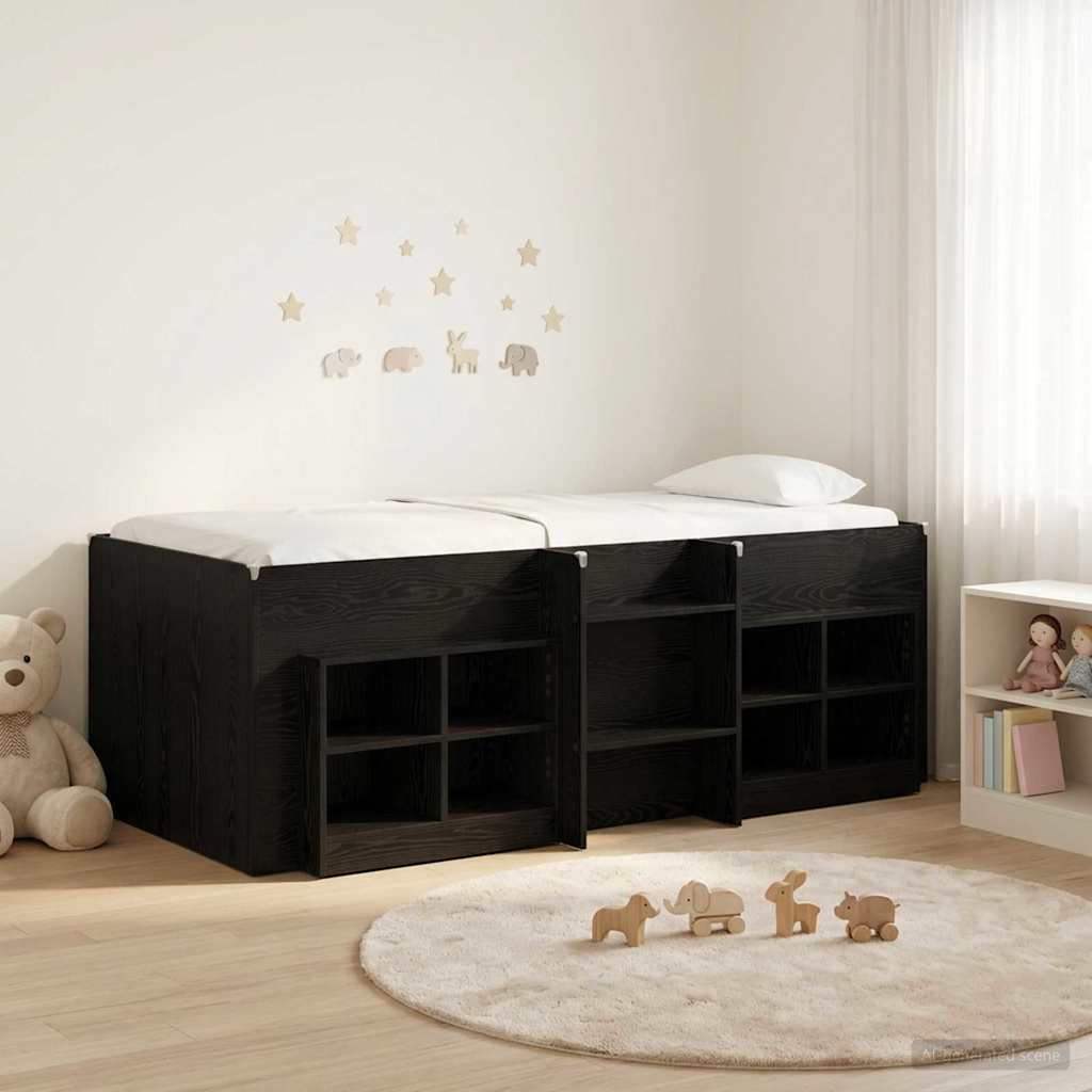 Loft Bed Frame met Kast met plank 3 st Zwart eiken Bewerkt hout is nu te koop bij PeponiXL, paradijselijk wonen!