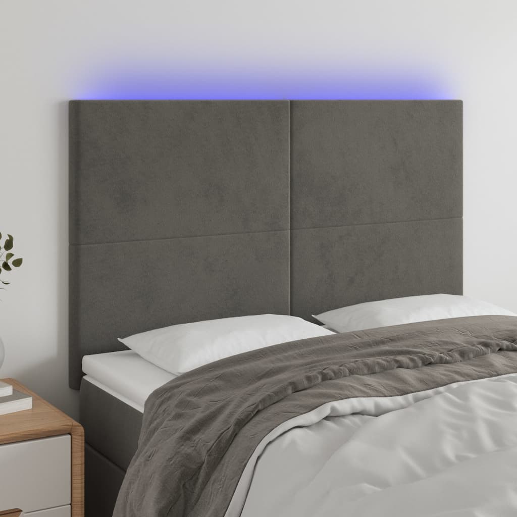 Hoofdbord LED 144x5x118/128 cm fluweel donkergrijs is nu te koop bij PeponiXL, paradijselijk wonen!