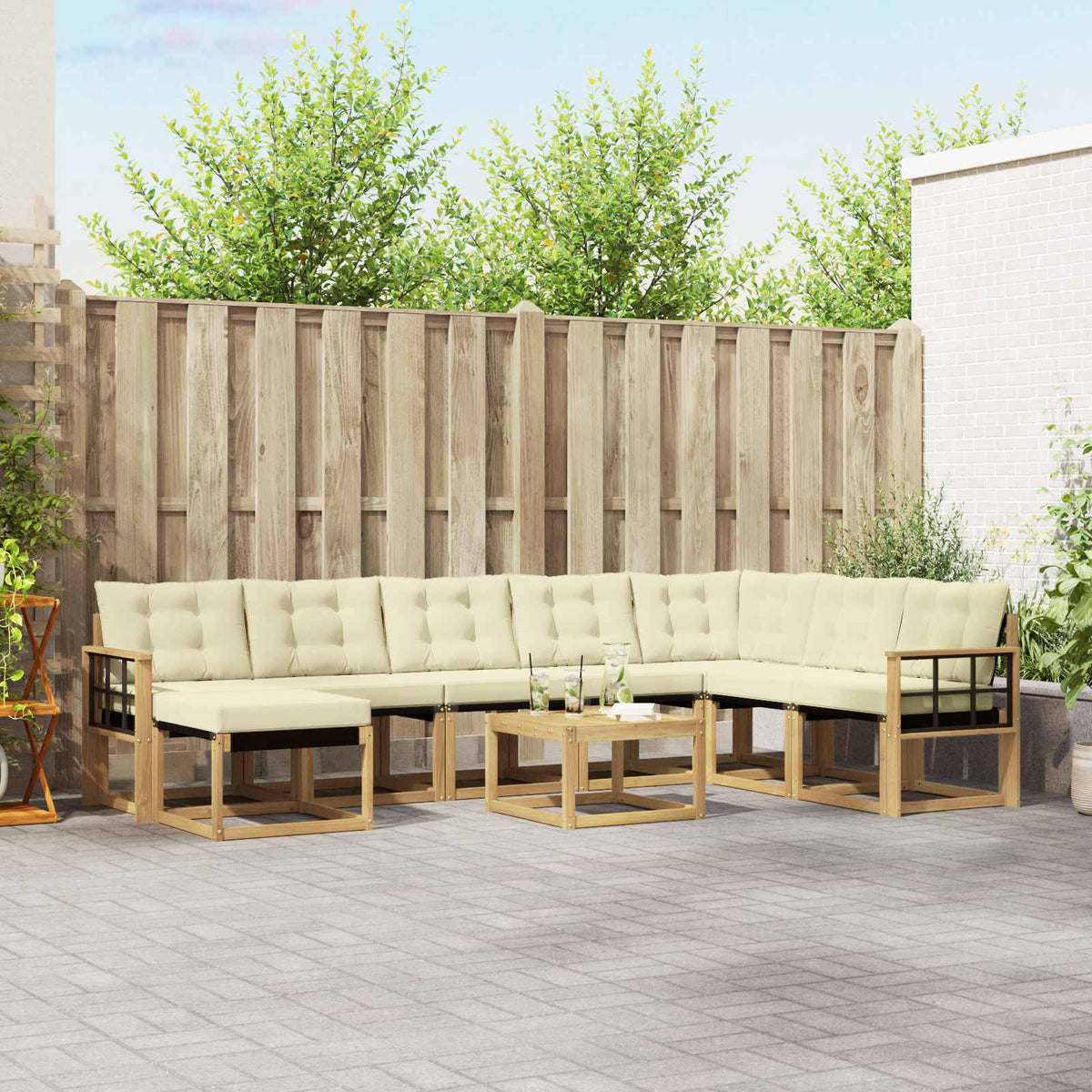 Buiten bankenset met kussen 9 pcs Wit en crèmekleurig is nu te koop bij PeponiXL, paradijselijk wonen!