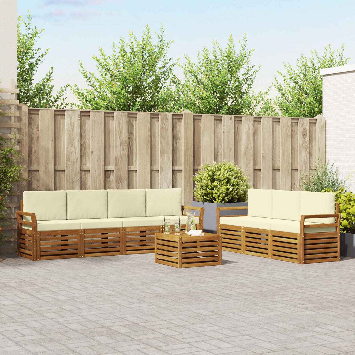 Sofa-Sets 8 pcs Natuurlijk en Crème Massief Acaciahout is nu te koop bij PeponiXL, paradijselijk wonen!