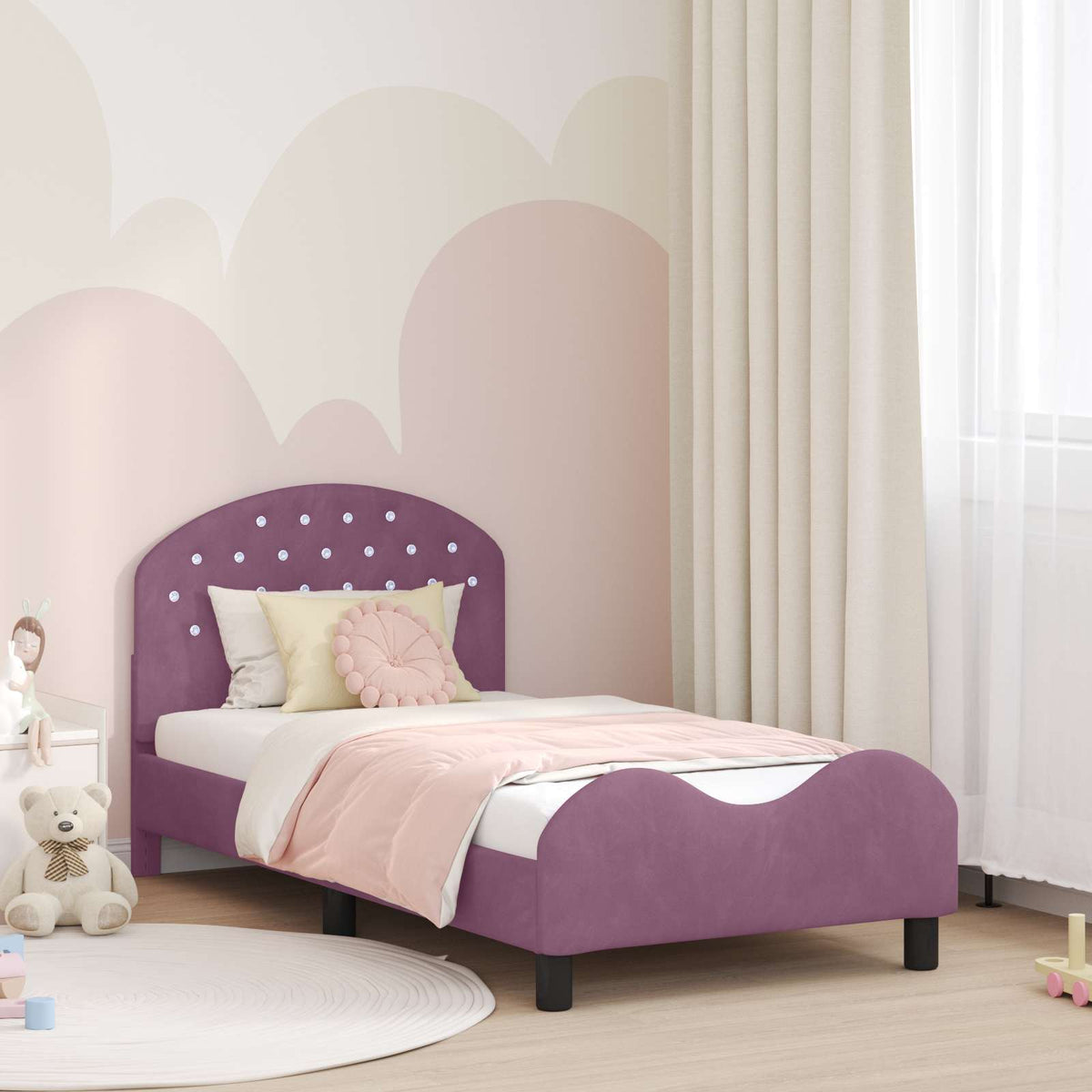 Bedframe voor kinderen met hoofdbord Paars 80 x 160 cm Fluweel is nu te koop bij PeponiXL, paradijselijk wonen!