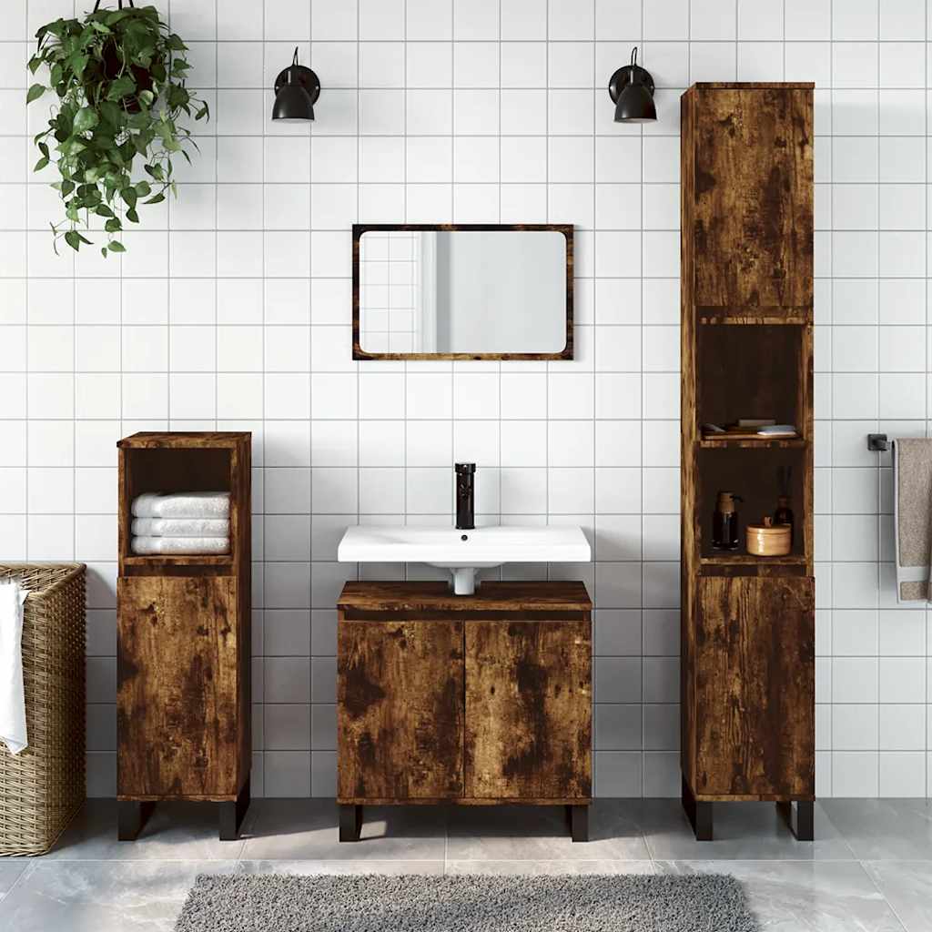 Badkamerkast 58x33x60 cm bewerkt hout gerookt eikenkleurig is nu te koop bij PeponiXL, paradijselijk wonen!
