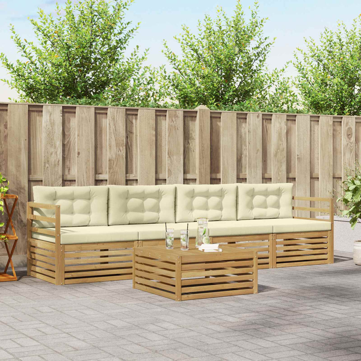 Buiten bankenset 5 pcs Wit en crèmekleurig Massief Acaciahout is nu te koop bij PeponiXL, paradijselijk wonen!