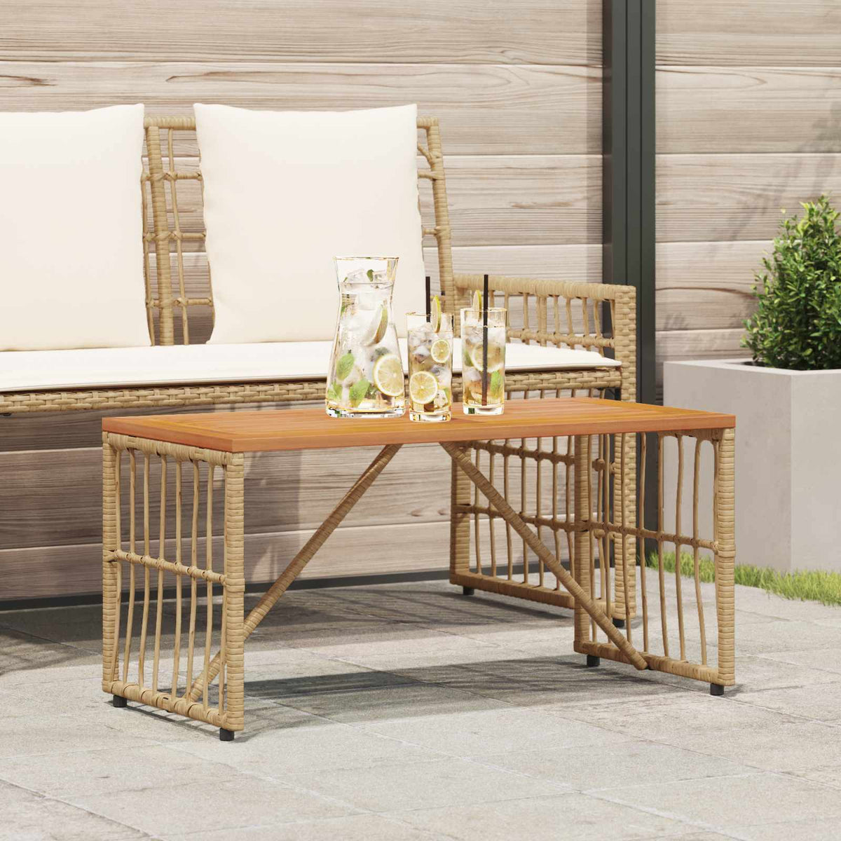 Buiten Tafel Naturel 80 x 40 x 40 cm Staal en Poly Rattan is nu te koop bij PeponiXL, paradijselijk wonen!