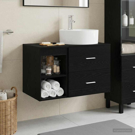 Badkamermeubelset 2 pcs Zwart eiken Bewerkt hout is nu te koop bij PeponiXL, paradijselijk wonen!