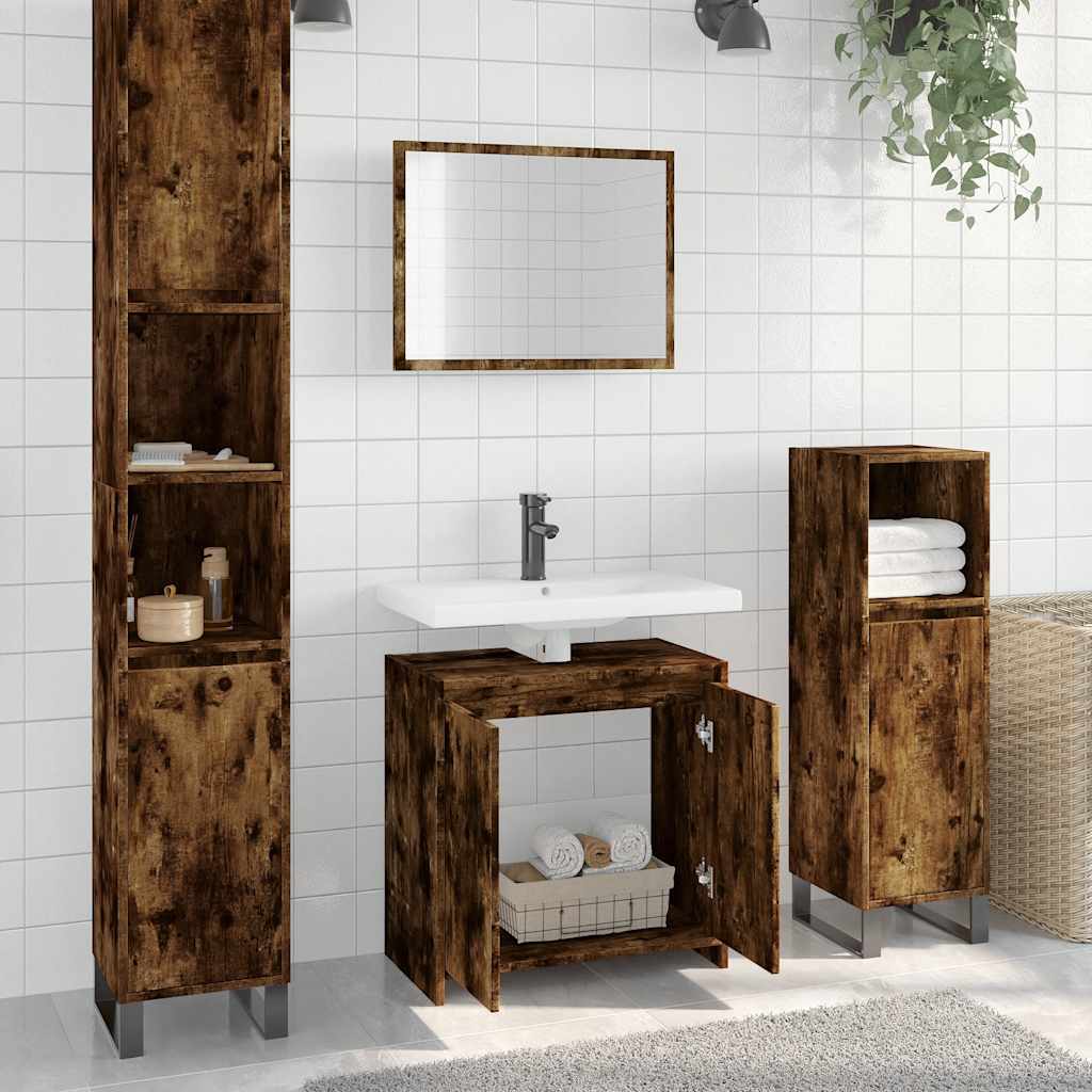 2-delige Badkamermeubelset bewerkt hout gerookt eikenkleurig is nu te koop bij PeponiXL, paradijselijk wonen!