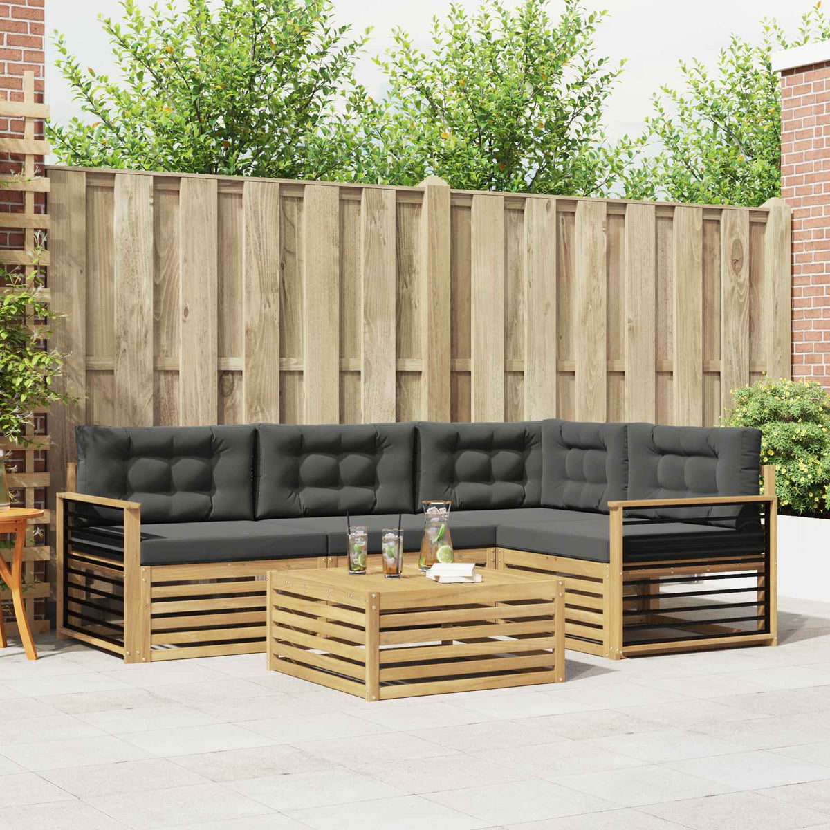 Buiten bankenset 6 pcs Wit en antracietkleurig Polyester is nu te koop bij PeponiXL, paradijselijk wonen!