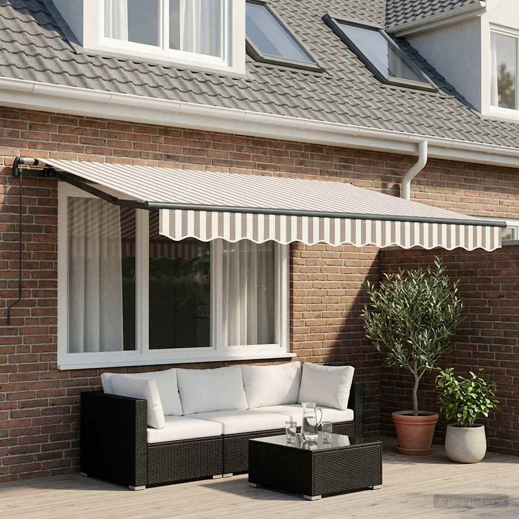 Inklapbaar Zonnescherm Lichtgrijs en wit. 3,5 x 2 m Stof is nu te koop bij PeponiXL, paradijselijk wonen!