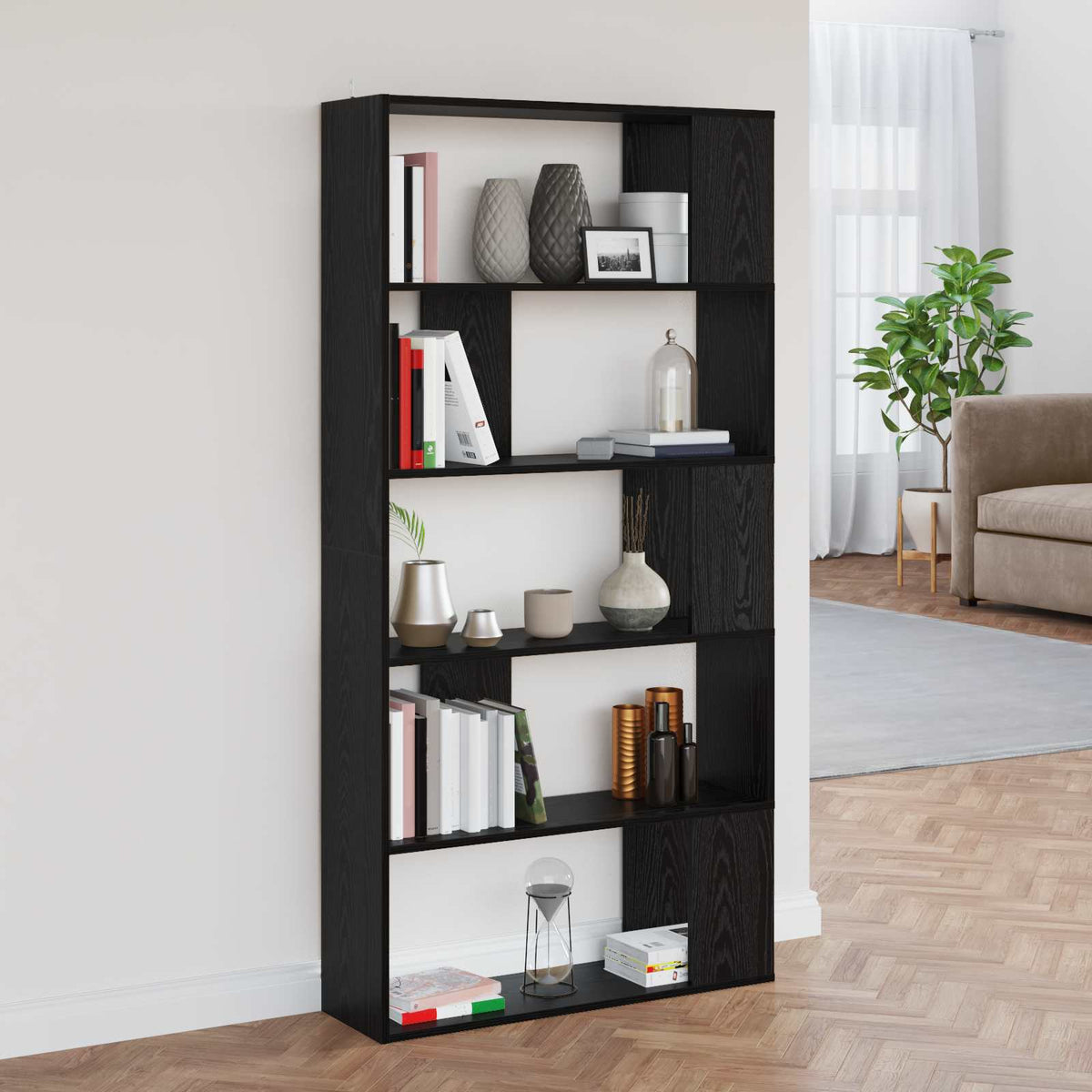 Boekenkast Zwart Eiken 80 x 24 x 159 cm Bewerkt hout is nu te koop bij PeponiXL, paradijselijk wonen!