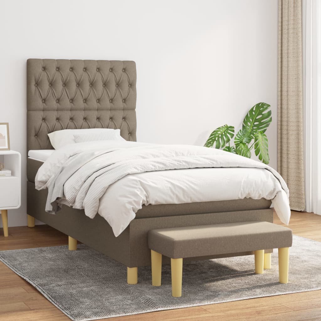 Boxspring met matras stof taupe 90x190 cm is nu te koop bij PeponiXL, paradijselijk wonen!