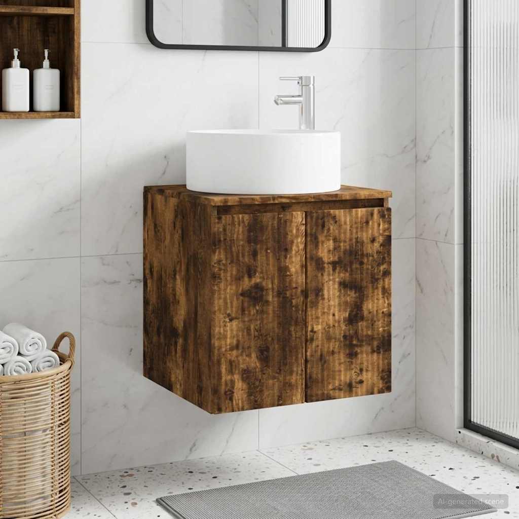Wandgemonteerde wastafelmeubel Gerookt eiken is nu te koop bij PeponiXL, paradijselijk wonen!