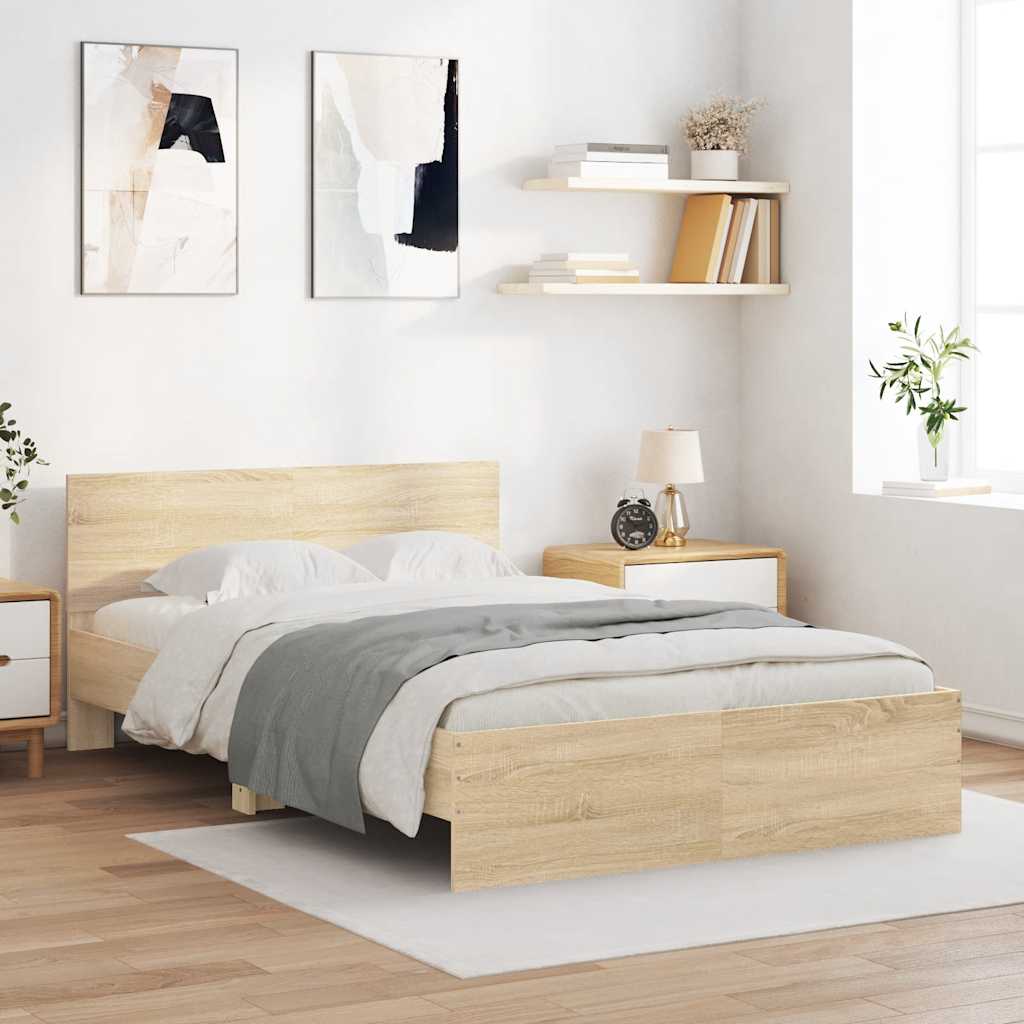 Bedframe met hoofdeinde sonoma eikenkleurig 120x190 cm is nu te koop bij PeponiXL, paradijselijk wonen!