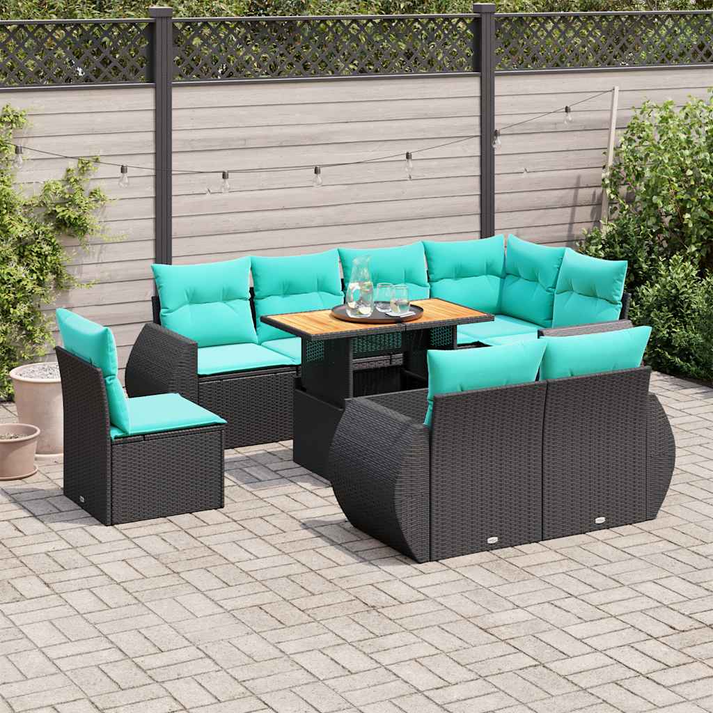 9-delige Loungeset met kussens poly rattan zwart is nu te koop bij PeponiXL, paradijselijk wonen!