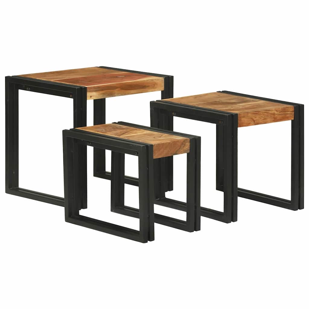 Nesttafel 3 pcs Bruin en zwart Massief acaciahout en metaal is nu te koop bij PeponiXL, paradijselijk wonen!
