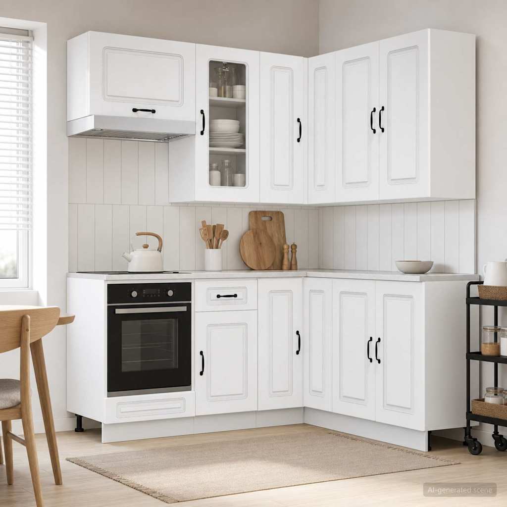 Keukenblok KALMAR 8 pcs Wit Bewerkt hout is nu te koop bij PeponiXL, paradijselijk wonen!