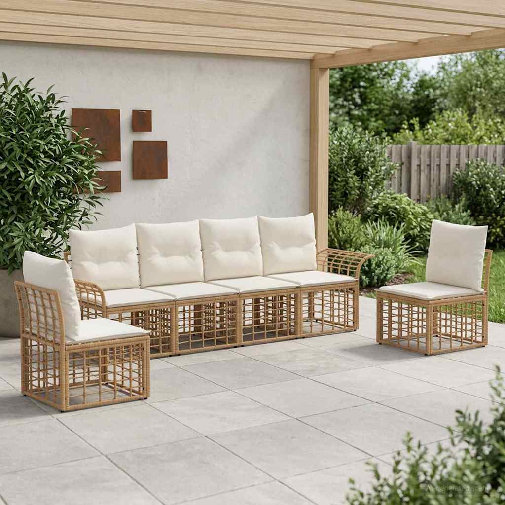 Buiten bankenset 6 pcs Natuurlijk en Crème Wit Polyester is nu te koop bij PeponiXL, paradijselijk wonen!