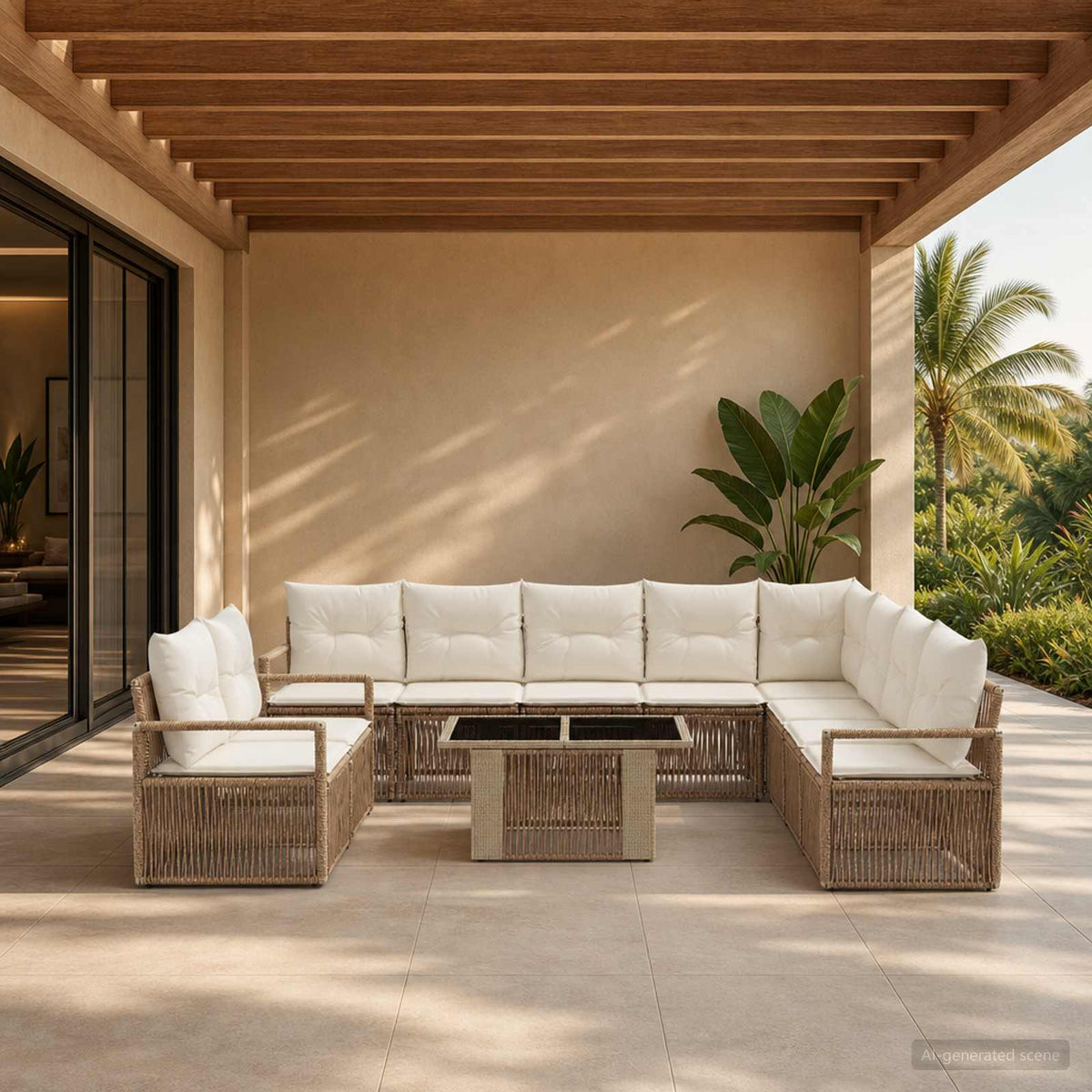 Tuinbankenset 11 st Beige en Crème Wit poly rattan is nu te koop bij PeponiXL, paradijselijk wonen!