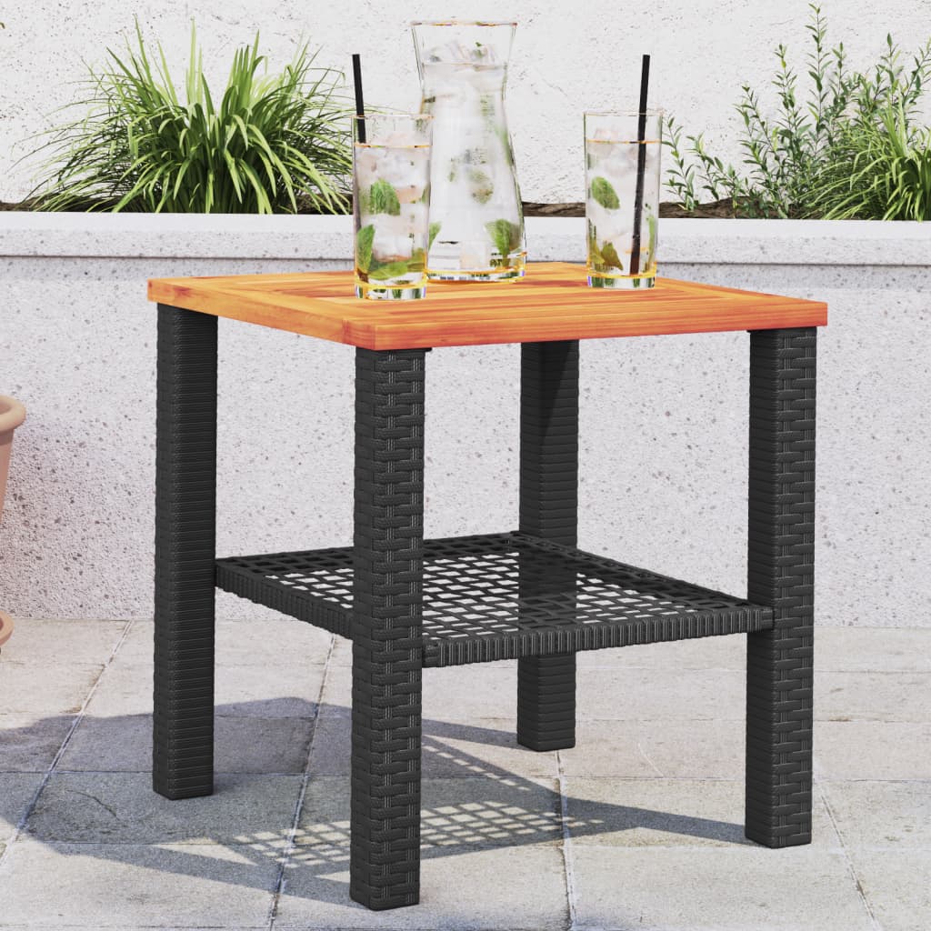 Tuintafel 40x40x42 cm poly rattan en acaciahout zwart is nu te koop bij PeponiXL, paradijselijk wonen!