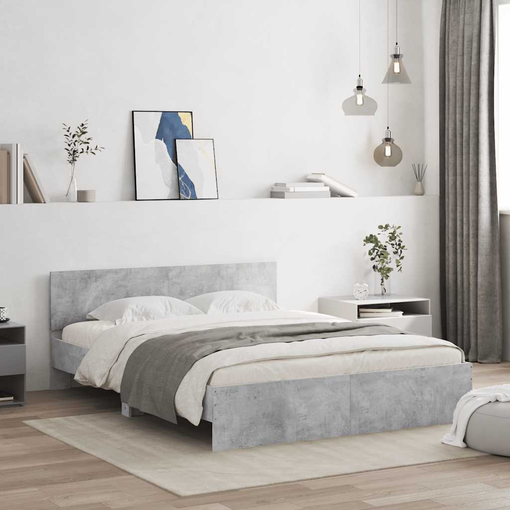 Bedframe met hoofdeinde betongrijs 140x190 cm is nu te koop bij PeponiXL, paradijselijk wonen!