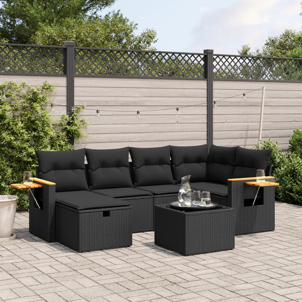 7-delige Loungeset met kussens poly rattan zwart is nu te koop bij PeponiXL, paradijselijk wonen!