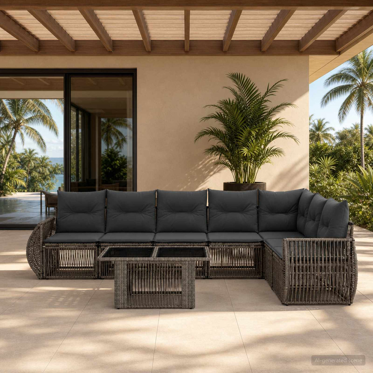 Tuinbankenset 8 st Grijs en Donkergrijs poly rattan is nu te koop bij PeponiXL, paradijselijk wonen!