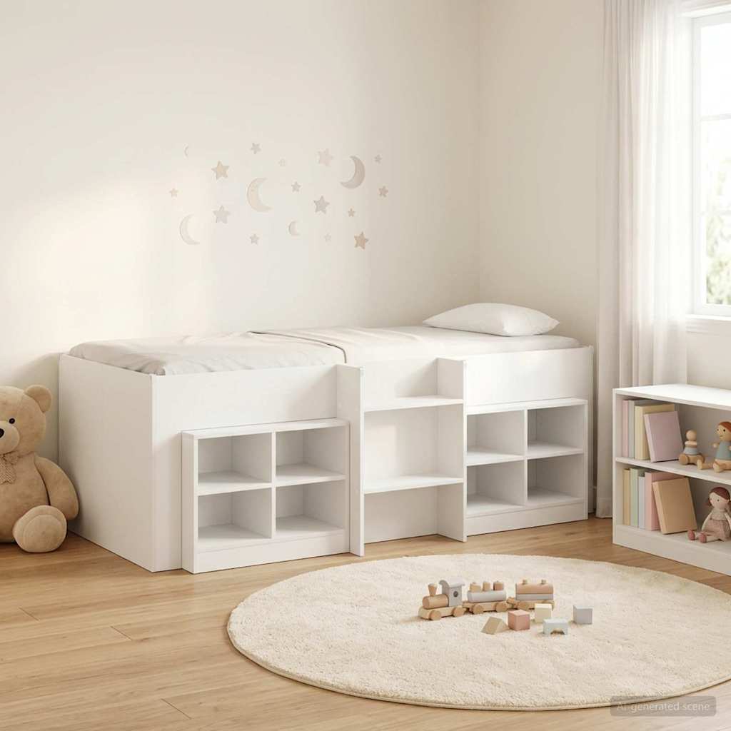 Loft Bed Frame met Kast met plank 3 st Wit Bewerkt hout is nu te koop bij PeponiXL, paradijselijk wonen!