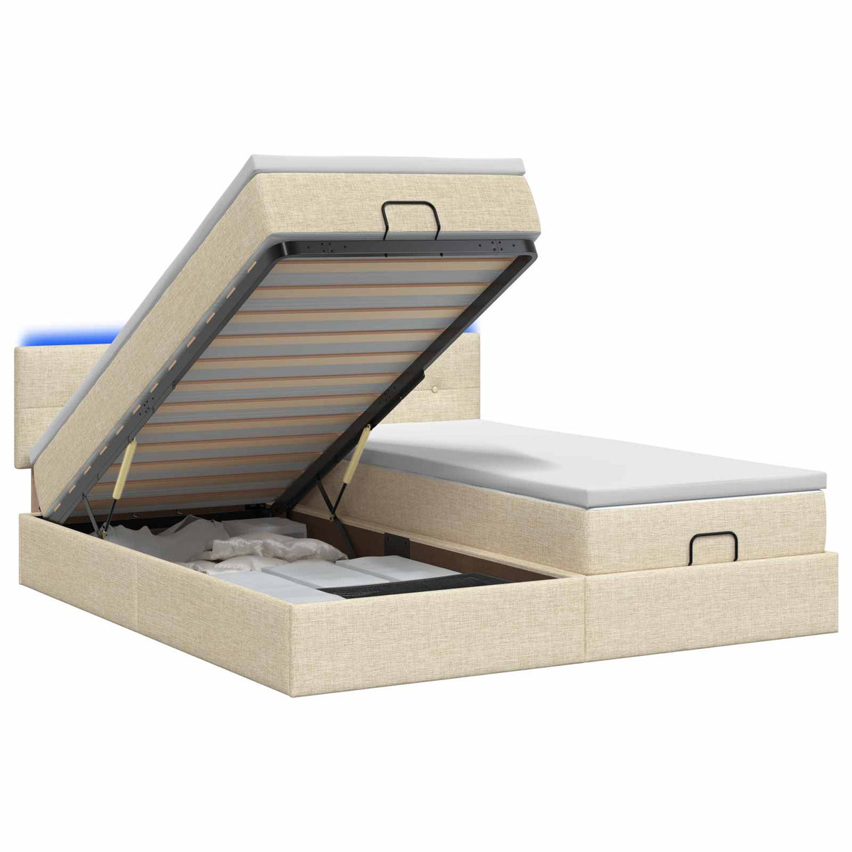 Ottoman Bed met Matrassen en LED Crèmekleurig 180 x 200 cm Stof is nu te koop bij PeponiXL, paradijselijk wonen!