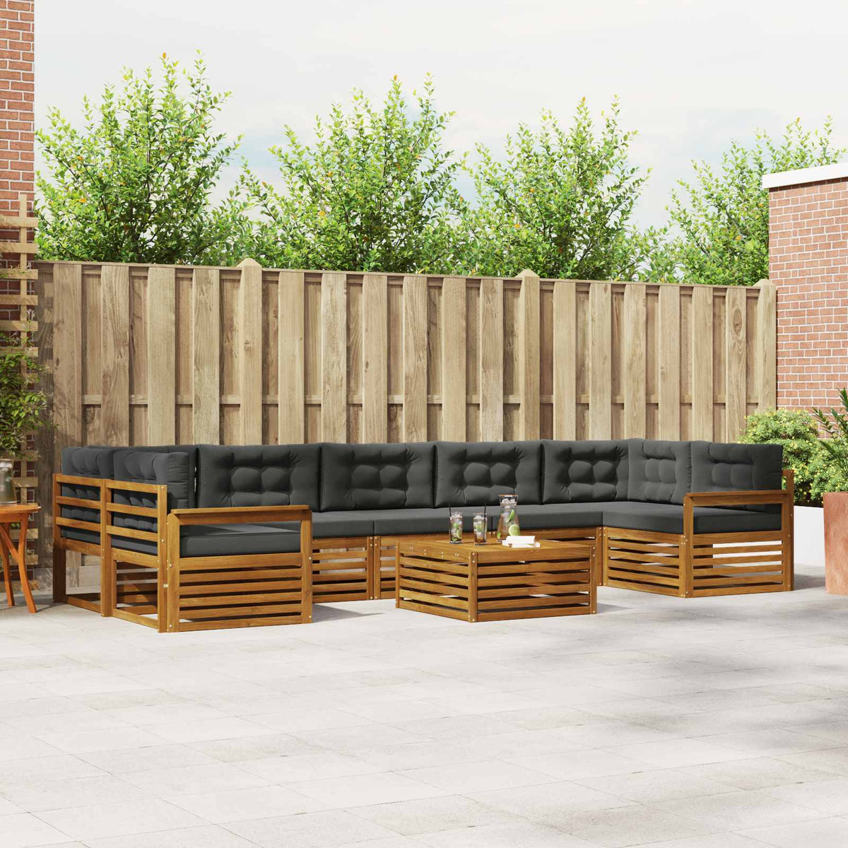 Buiten bankenset met kussen 8 pcs Natuurlijk en Antraciet is nu te koop bij PeponiXL, paradijselijk wonen!