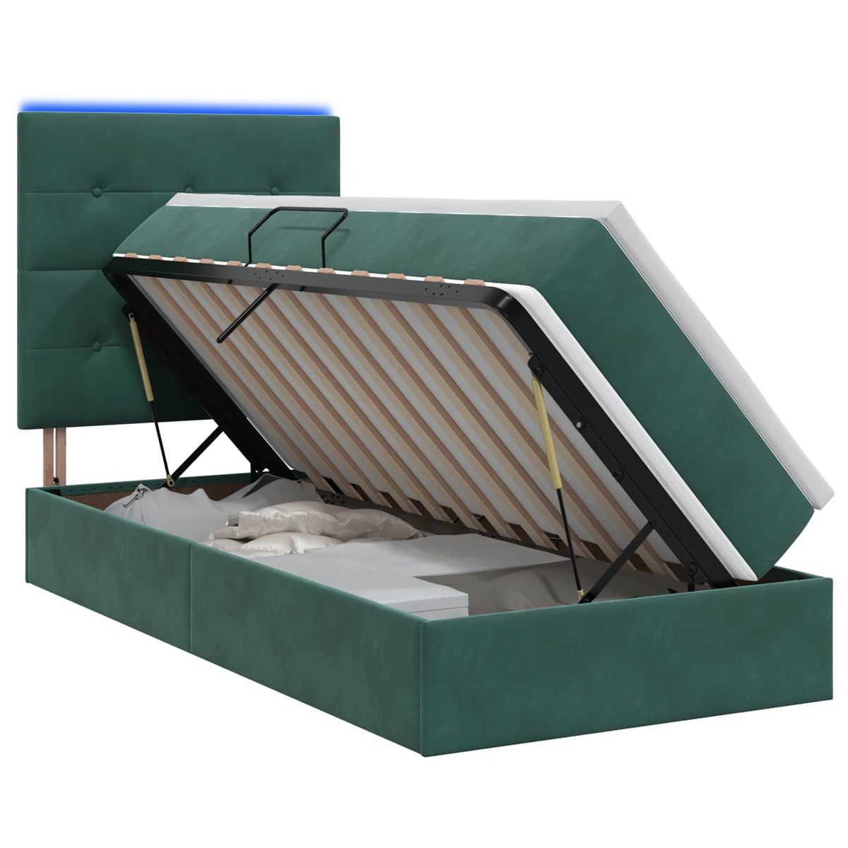 LED Opslagbed met Matras Donkergroen 90 x 200 cm Fluweel is nu te koop bij PeponiXL, paradijselijk wonen!