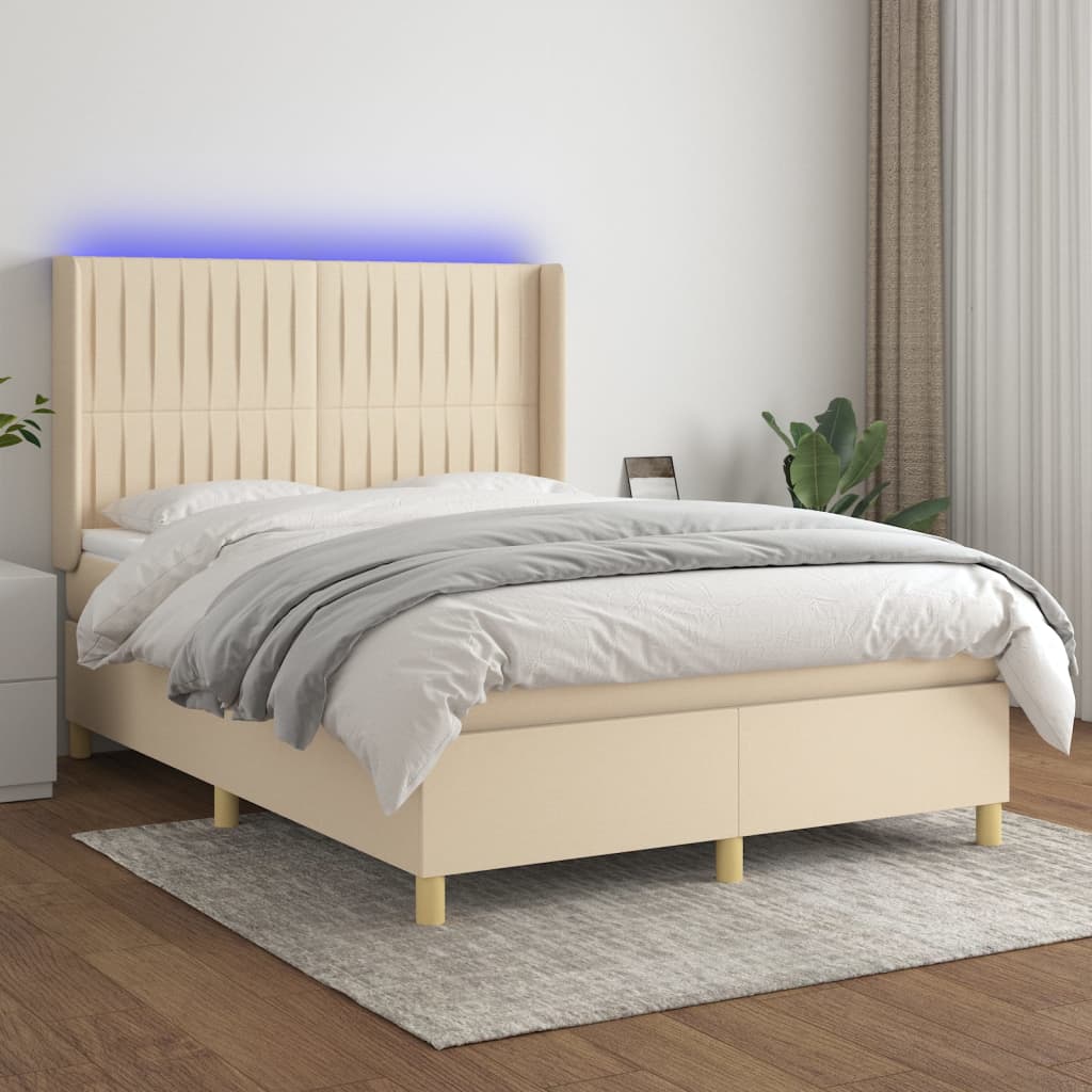 Boxspring met matras en LED stof crèmekleurig 140x190 cm is nu te koop bij PeponiXL, paradijselijk wonen!