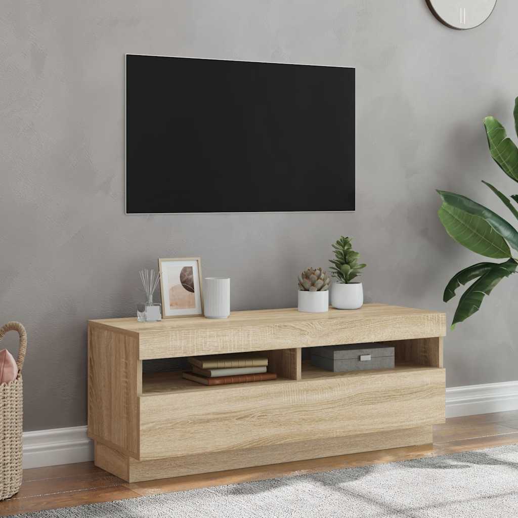 Tv-meubel met LED-verlichting 100x35x40 cm sonoma eikenkleurig is nu te koop bij PeponiXL, paradijselijk wonen!