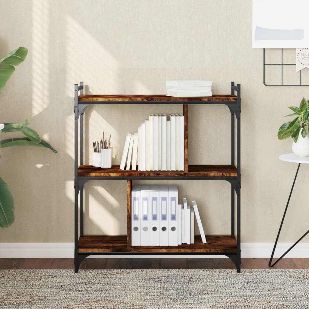 Boekenkast 3-laags 76x32x88 cm bewerkt hout gerookt eikenkleur is nu te koop bij PeponiXL, paradijselijk wonen!