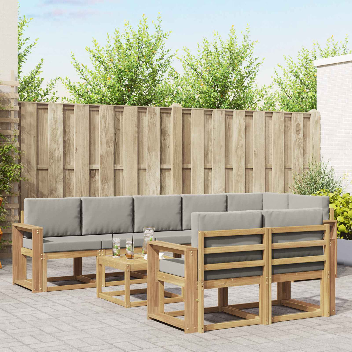Buiten bankenset met kussen 9 pcs Wit en Lichtgrijs is nu te koop bij PeponiXL, paradijselijk wonen!