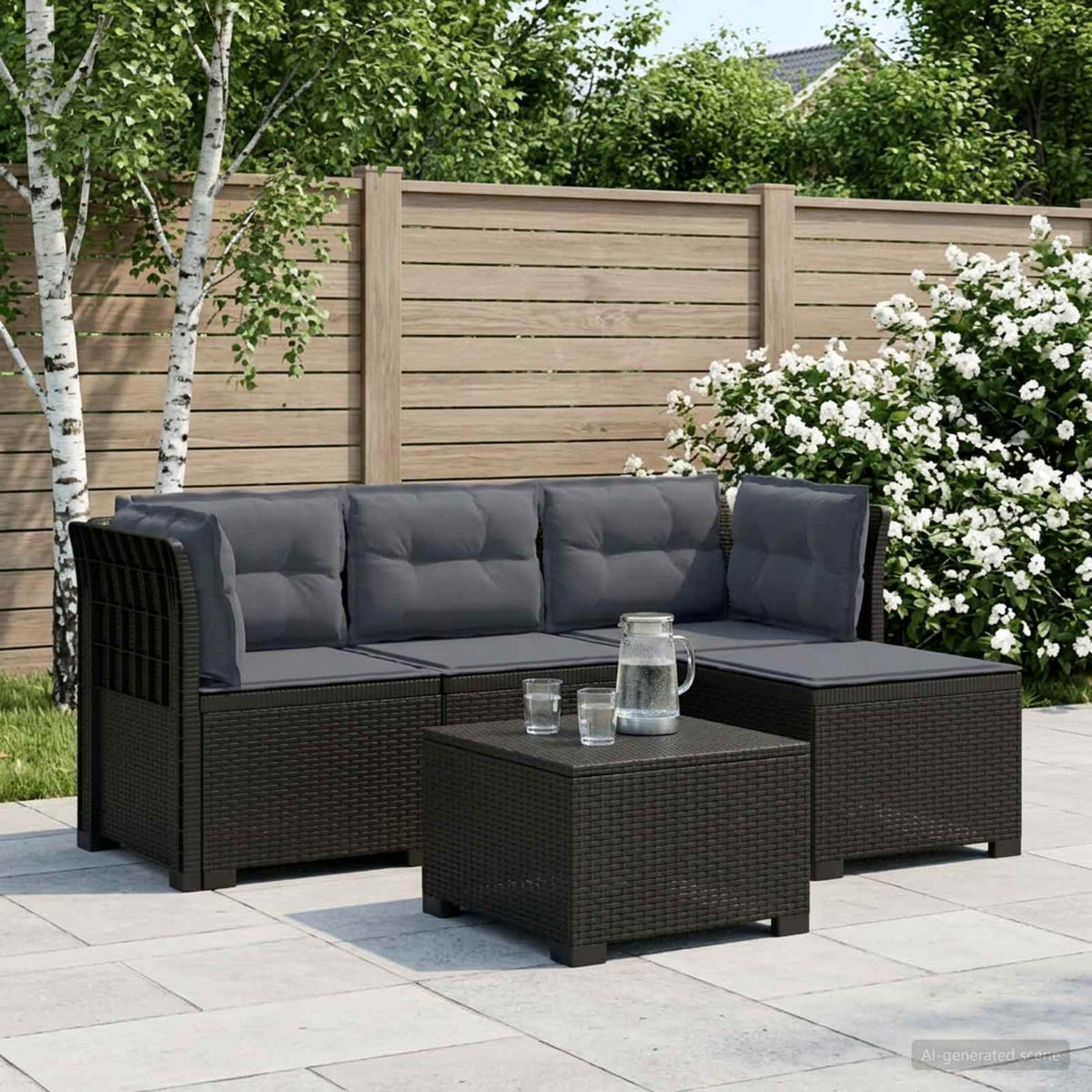 4-Persoons Tuinbank met Kussens Rieten Look PP Antraciet is nu te koop bij PeponiXL, paradijselijk wonen!